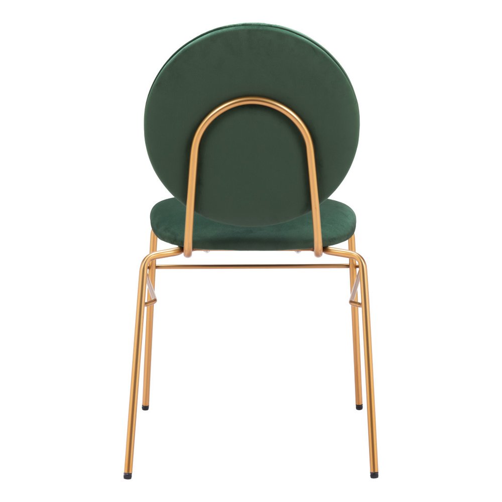 Set of Two Green and Gold Velvet Open Back Dining Side Chairs