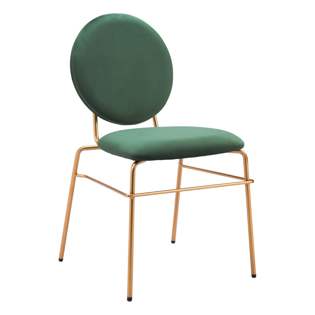 Set of Two Green And Gold Velvet And Steel Dining Side Chairs