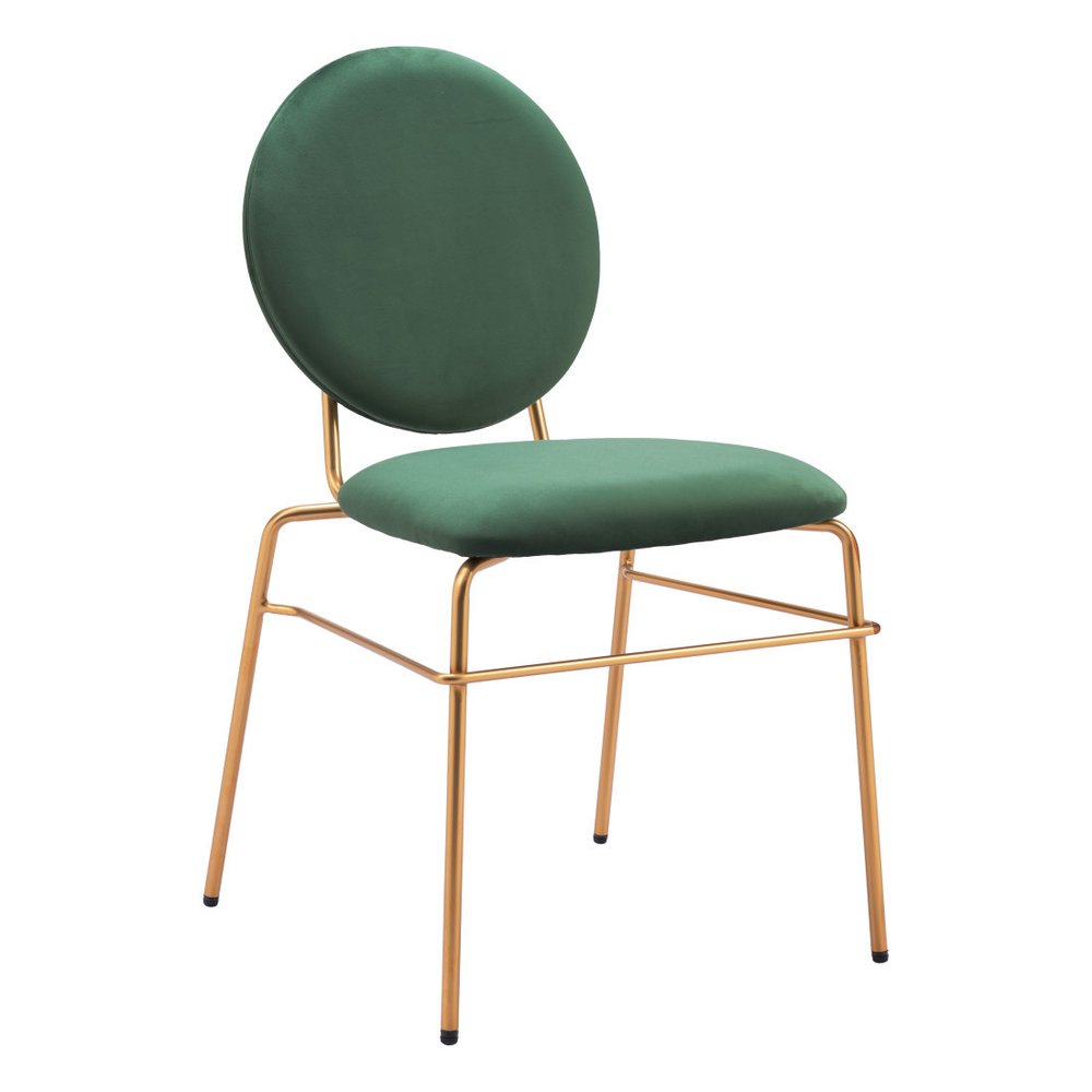 Set of Two Green and Gold Velvet Open Back Dining Side Chairs