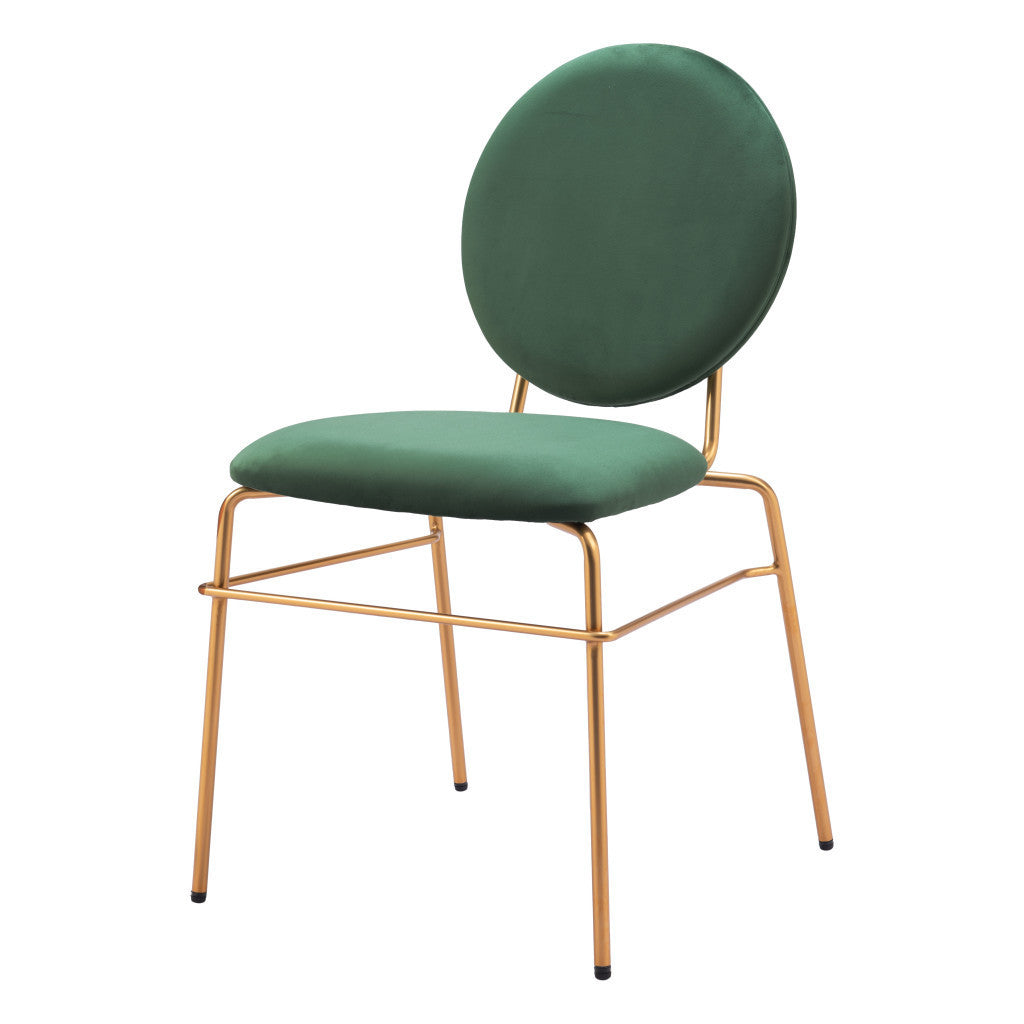 Set of Two Green And Gold Velvet And Steel Dining Side Chairs