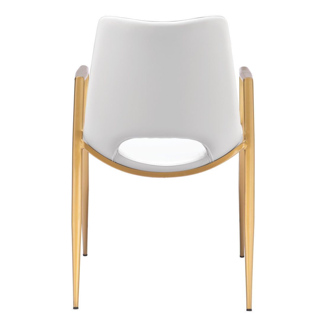 Set of Two Gold And White Faux Leather And Steel Dining Arm Chairs