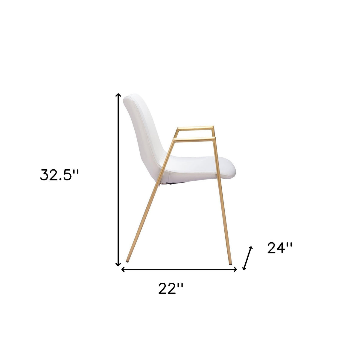 Set of Two Gold And White Faux Leather And Steel Dining Arm Chairs
