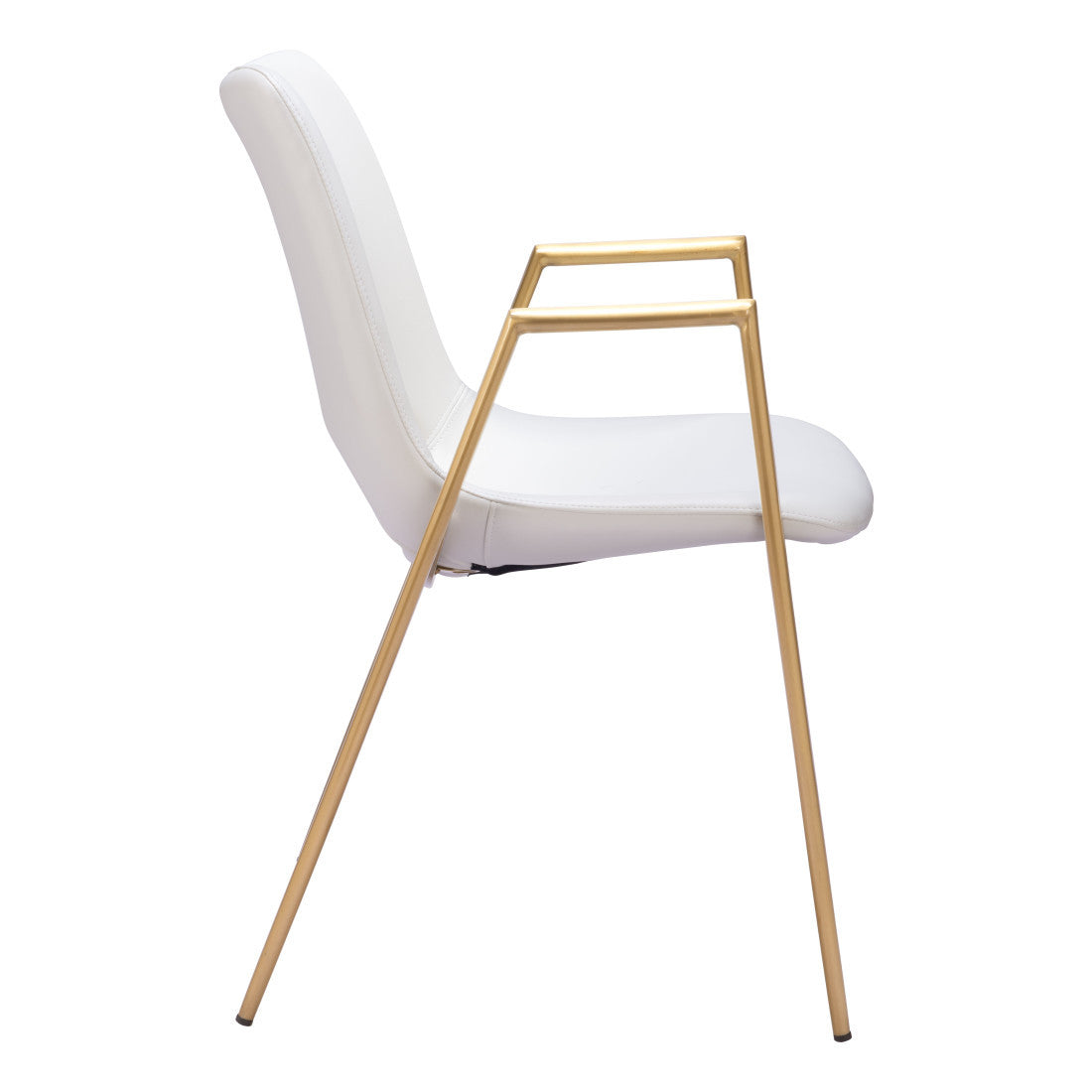 Set of Two Gold And White Faux Leather And Steel Dining Arm Chairs