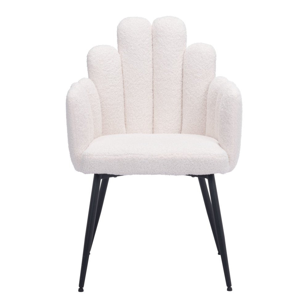 Set of Two Ivory and Black Faux Fur Slat Back Dining Arm Chairs