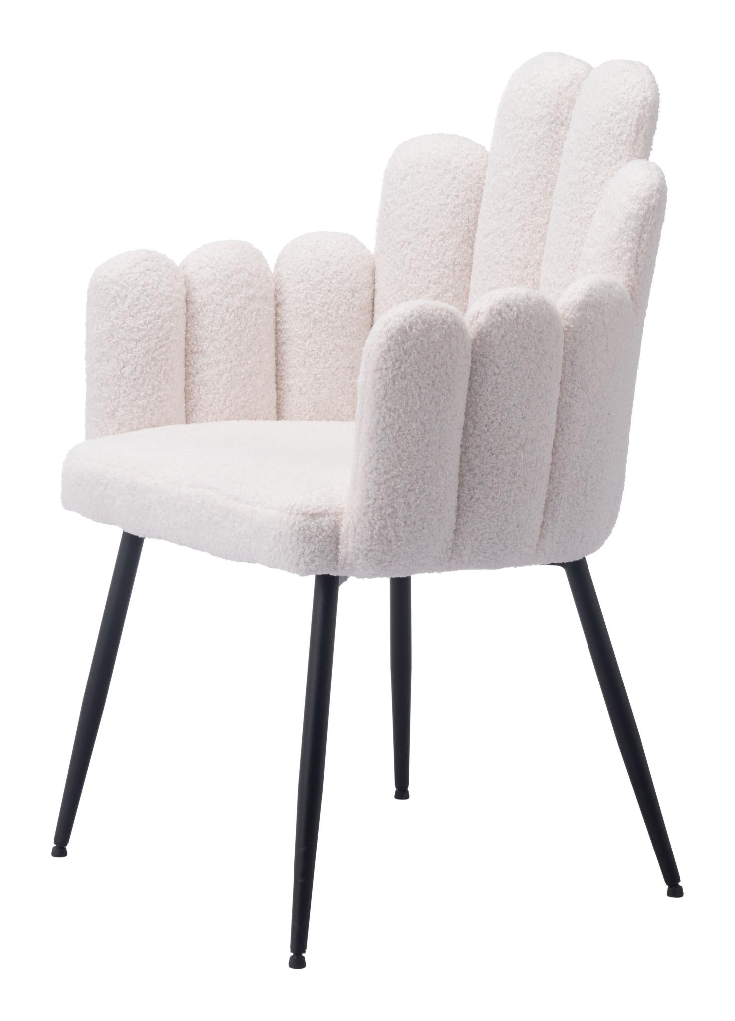 Set of Two Ivory And Black Tufted Boucle And Steel Dining Arm Chairs