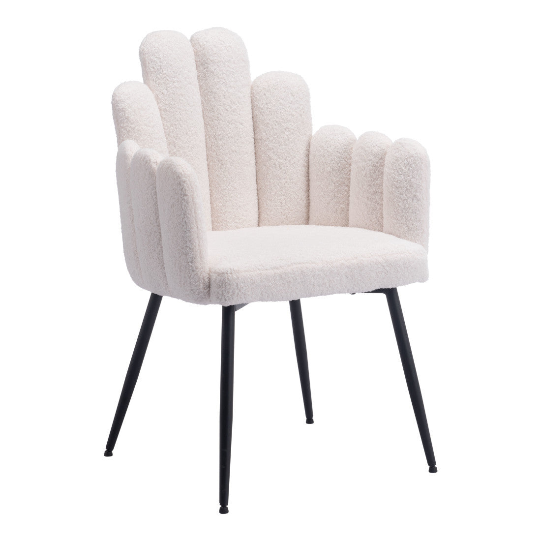 Set of Two Ivory And Black Tufted Boucle And Steel Dining Arm Chairs
