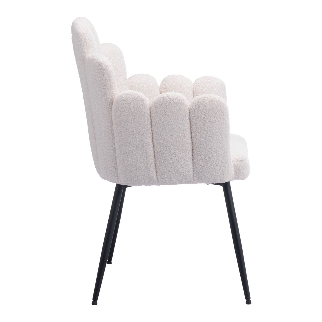 Set of Two Ivory And Black Tufted Boucle And Steel Dining Arm Chairs