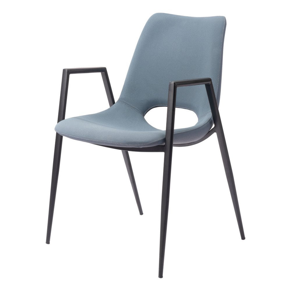 Set of Two Blue and Black Faux Leather Open Back Dining Arm Chairs