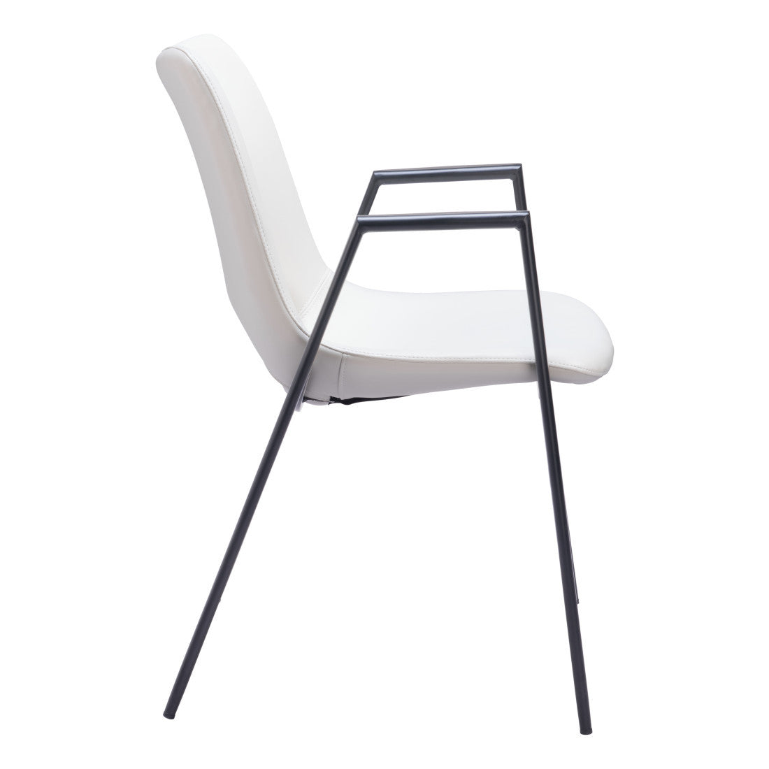 Set of Two White And Black Faux Leather And Steel Dining Arm Chairs