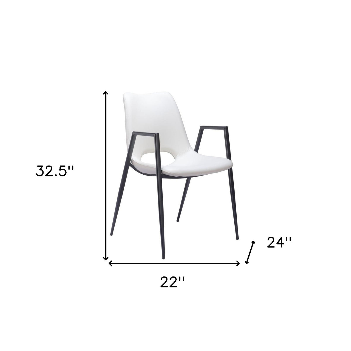 Set of Two White And Black Faux Leather And Steel Dining Arm Chairs