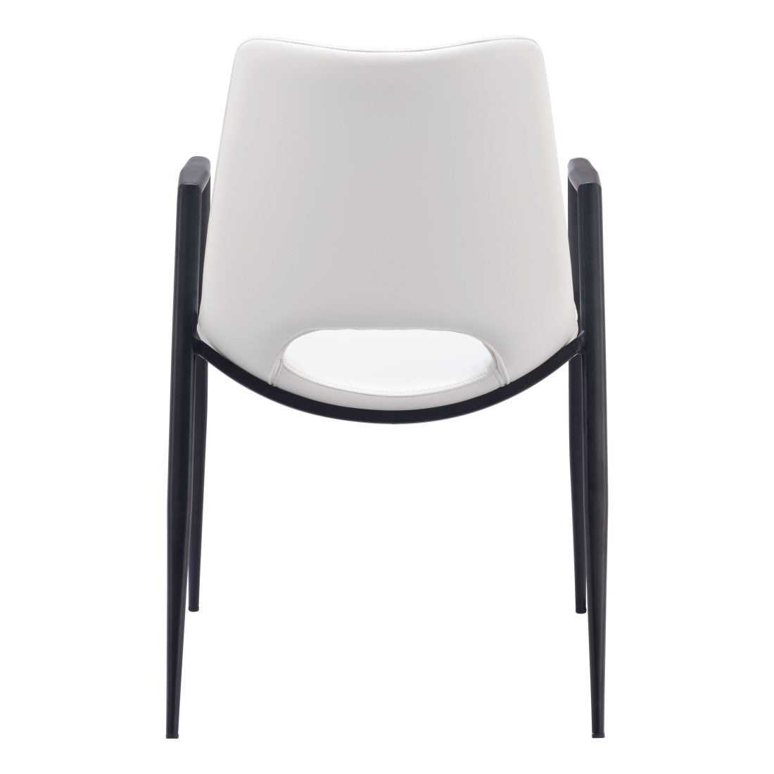 Set of Two White And Black Faux Leather And Steel Dining Arm Chairs