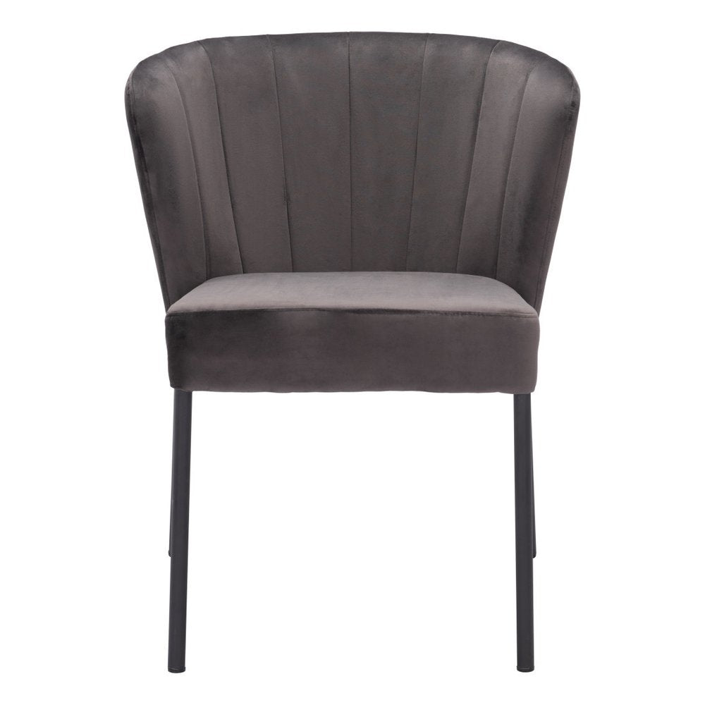 Set of Two Gray and Black Tufted Velvet Dining Side Chairs