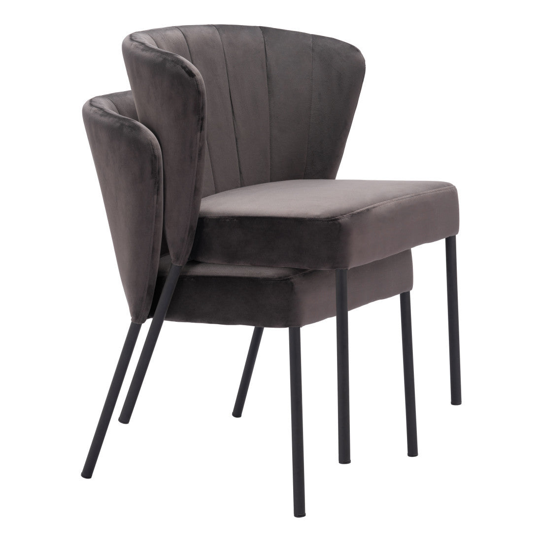 Set of Two Gray And Black Tufted Velvet And Steel Dining Side Chairs