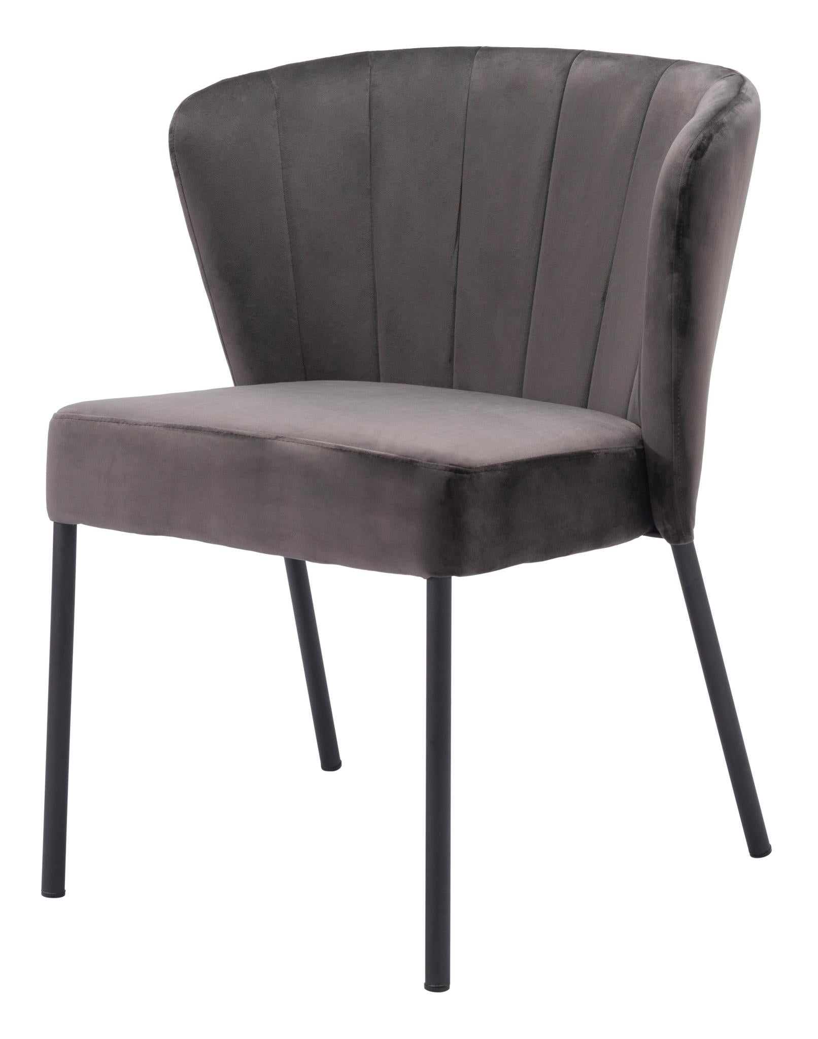 Set of Two Gray And Black Tufted Velvet And Steel Dining Side Chairs