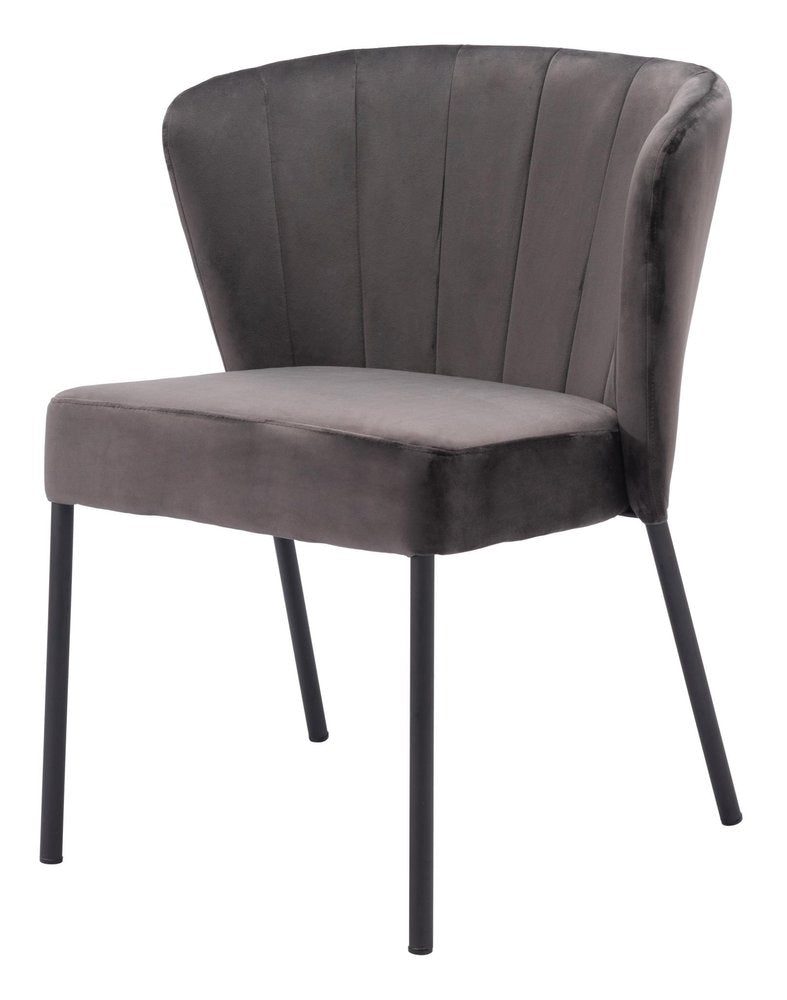 Set of Two Gray and Black Tufted Velvet Dining Side Chairs