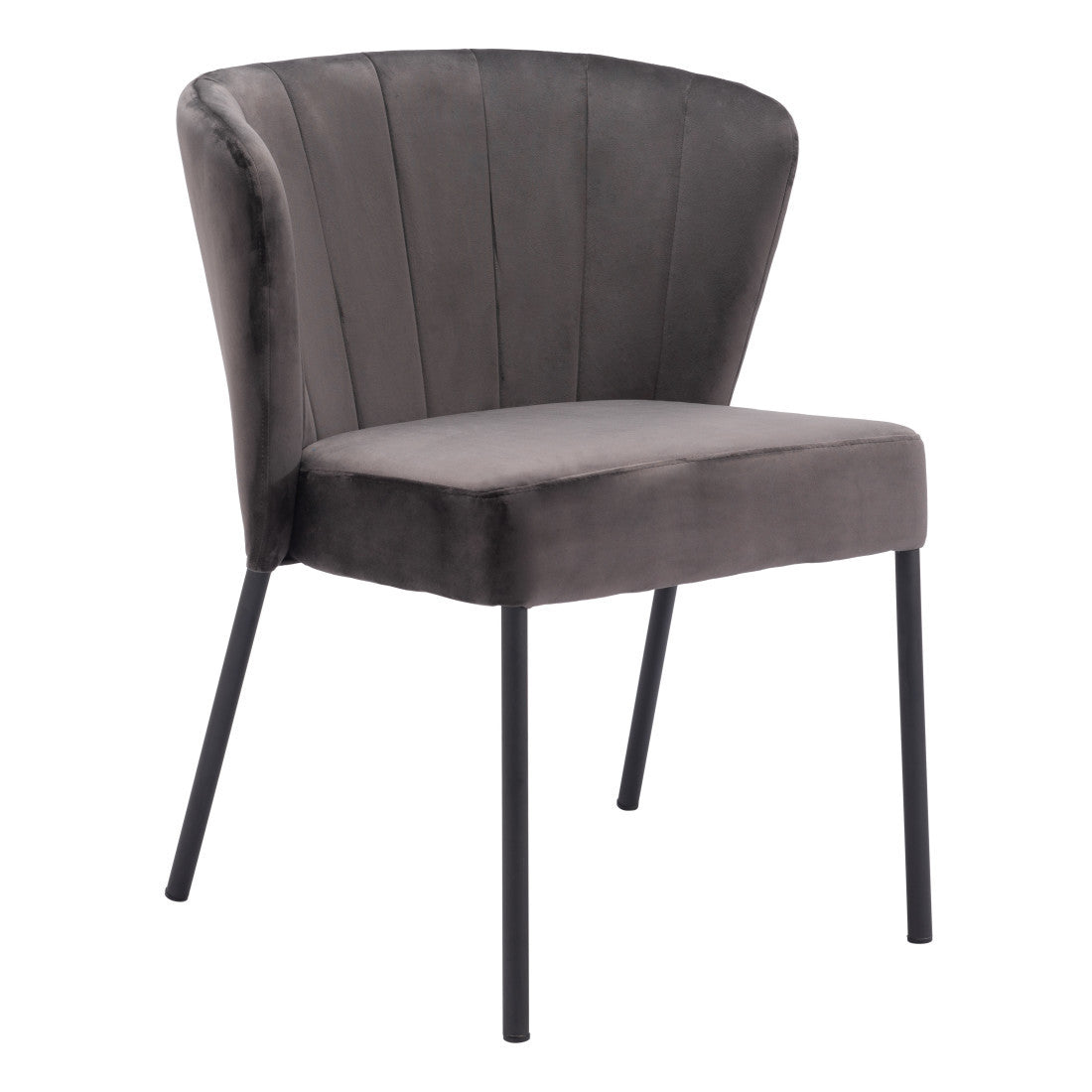 Set of Two Gray And Black Tufted Velvet And Steel Dining Side Chairs
