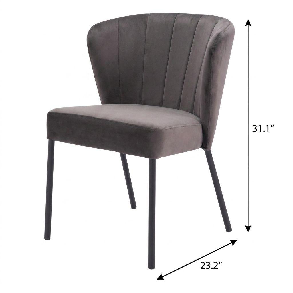 Set of Two Gray And Black Tufted Velvet And Steel Dining Side Chairs