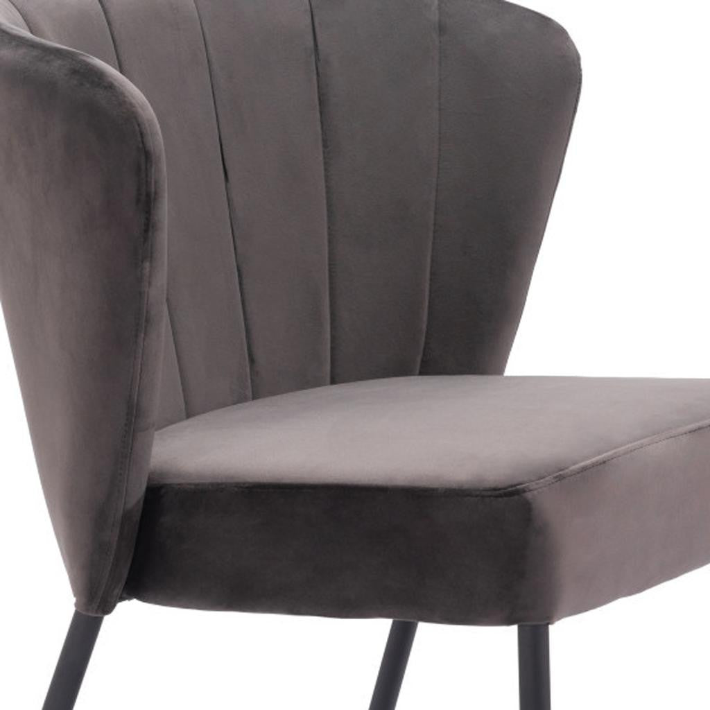 Set of Two Gray And Black Tufted Velvet And Steel Dining Side Chairs