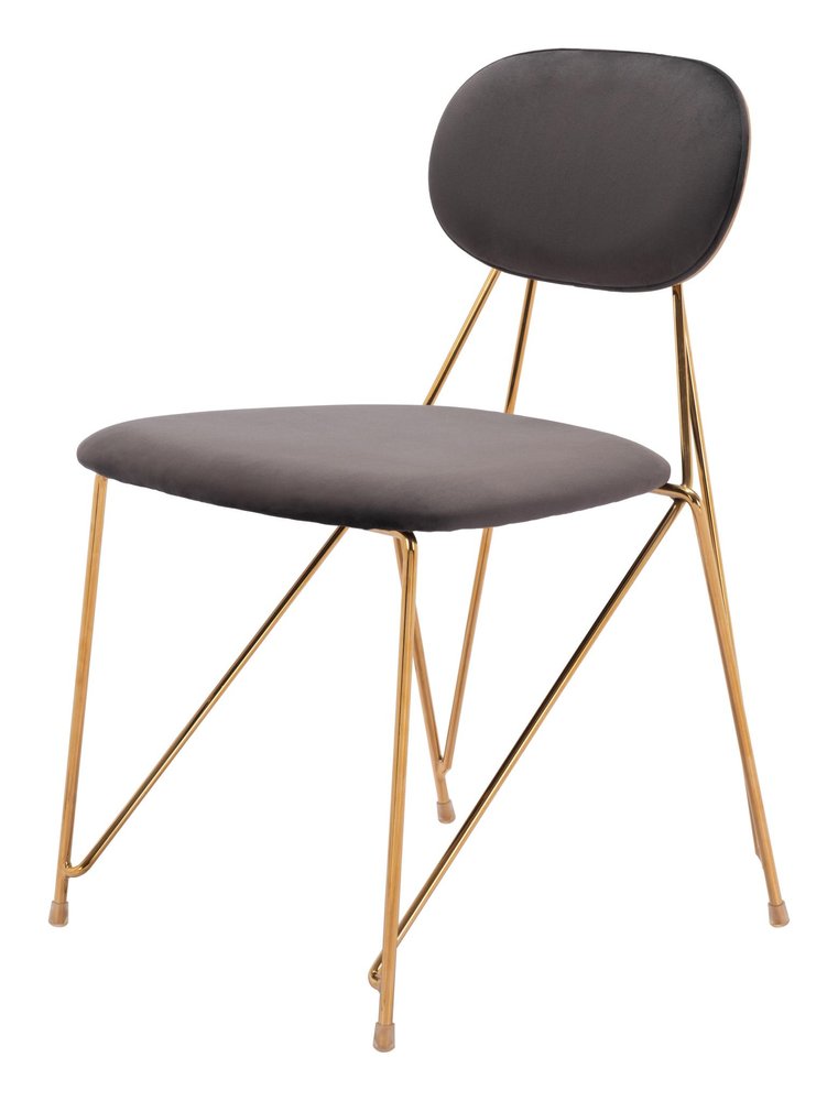 Set of Two Gray and Gold Velvet Open Back Dining Side Chairs