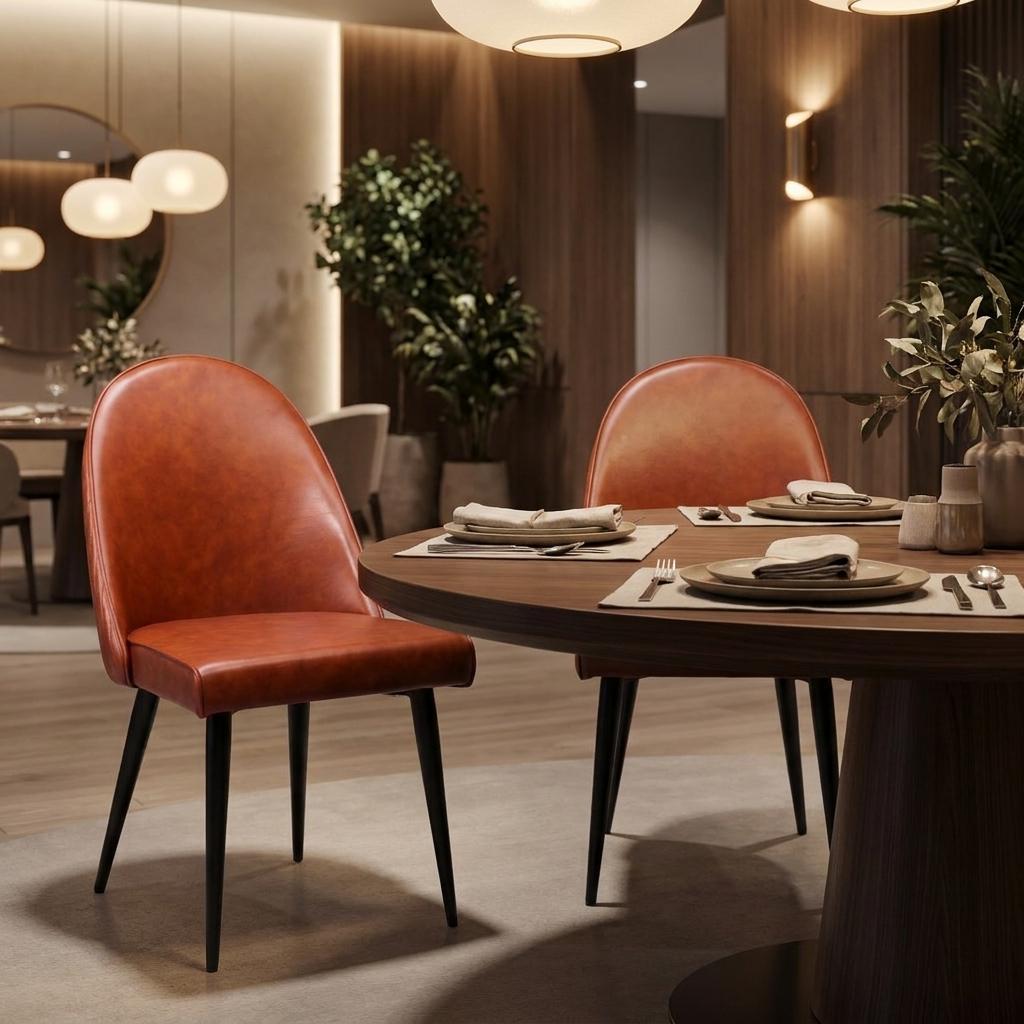 Set of Two Brown And Black Faux Leather And Steel Dining Side Chairs