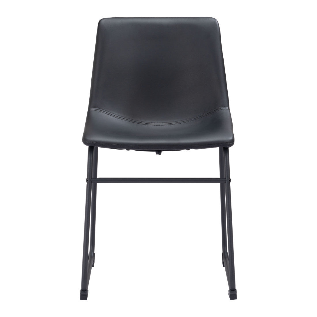 Set of Two Black Faux Leather And Steel Dining Side Chairs