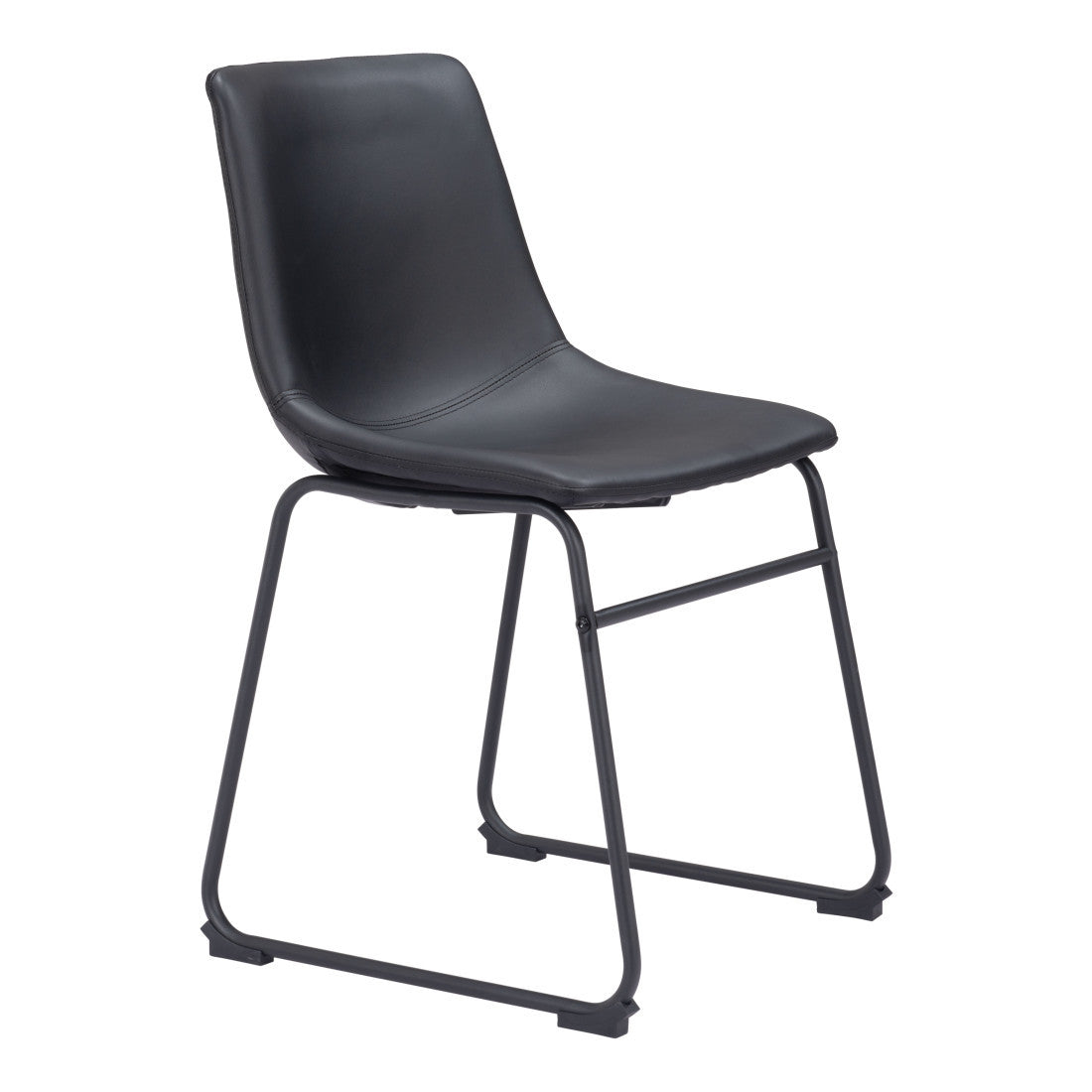Set of Two Black Faux Leather And Steel Dining Side Chairs