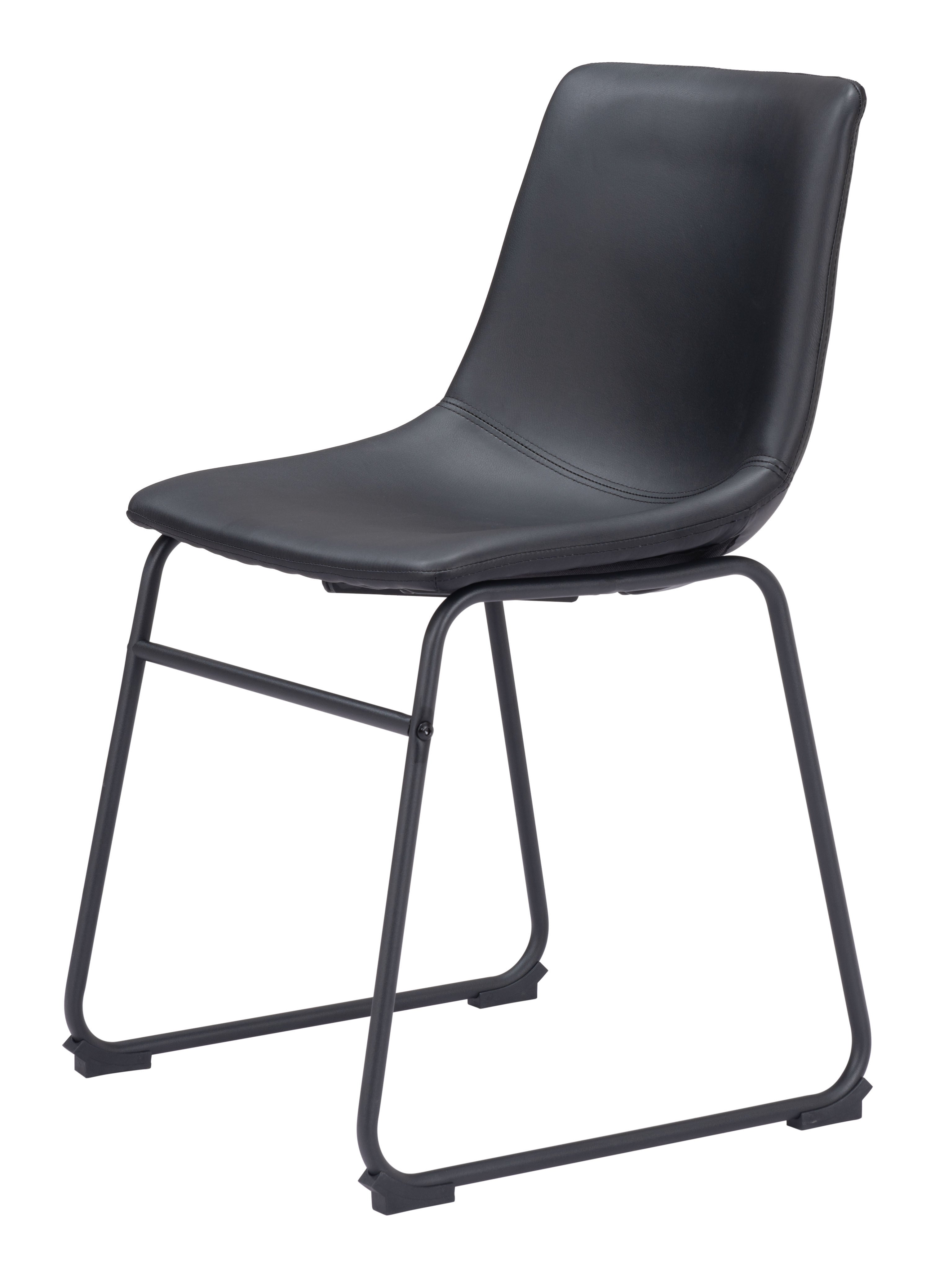 Set of Two Black Faux Leather And Steel Dining Side Chairs