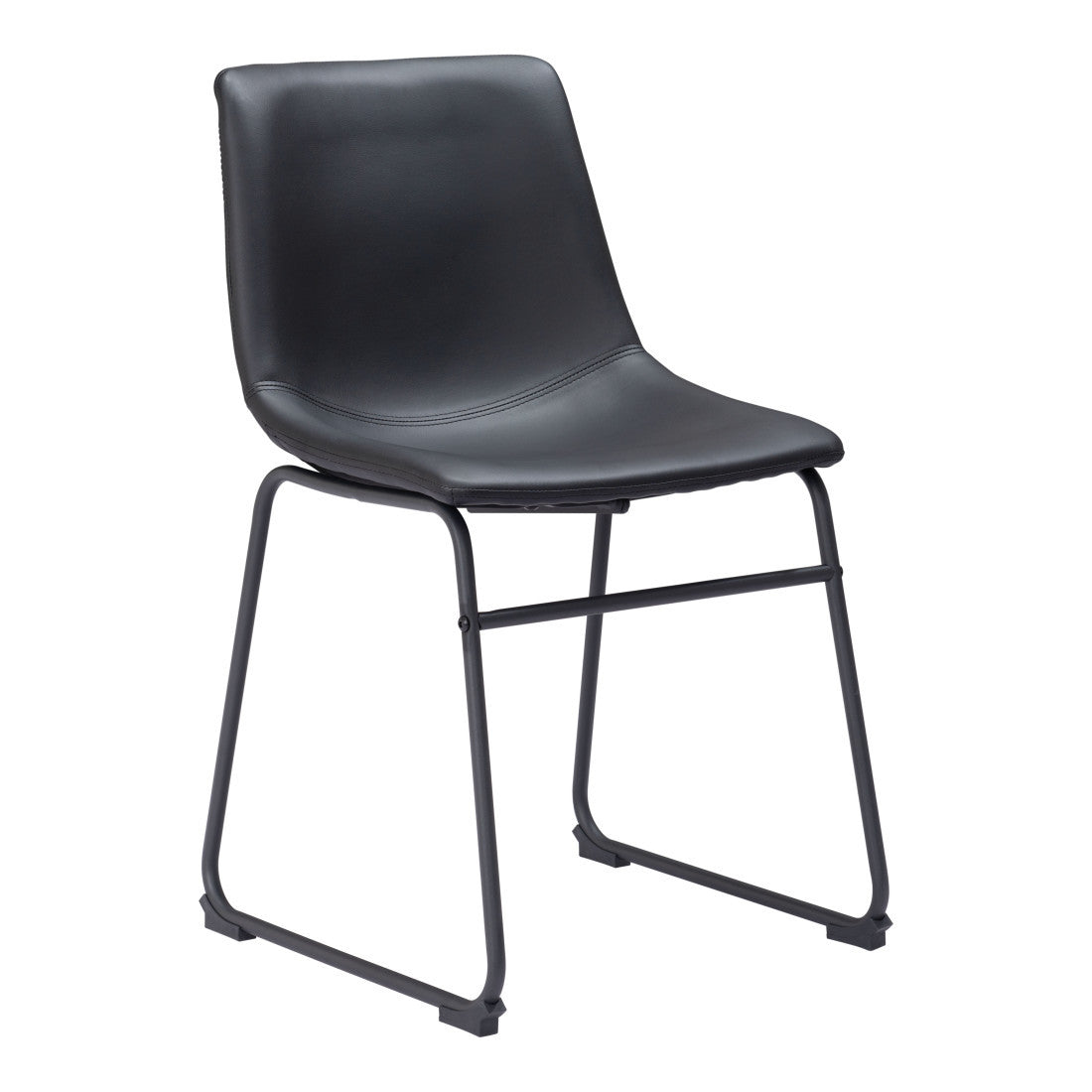 Set of Two Black Faux Leather And Steel Dining Side Chairs