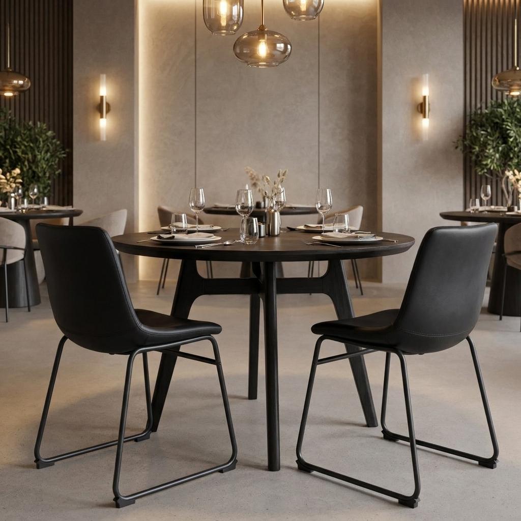 Set of Two Black Faux Leather And Steel Dining Side Chairs
