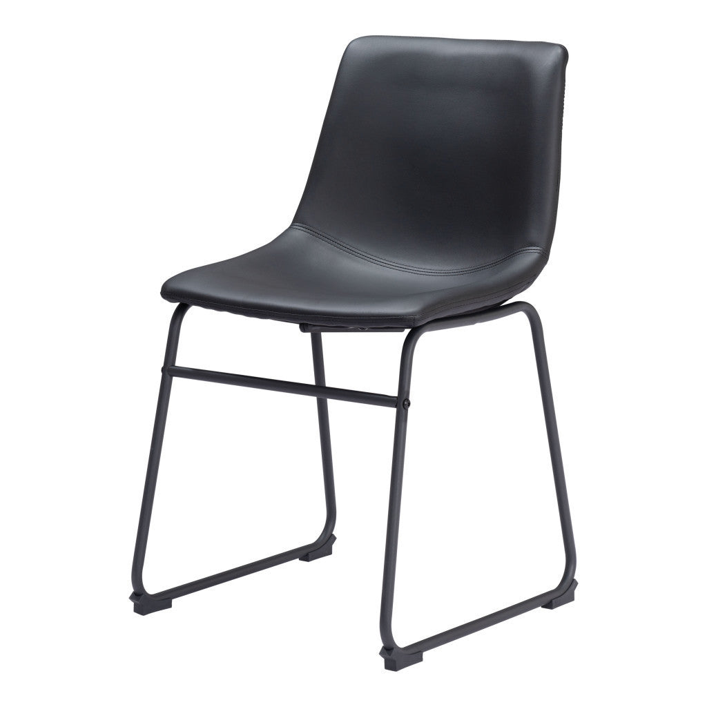 Set of Two Black Faux Leather And Steel Dining Side Chairs