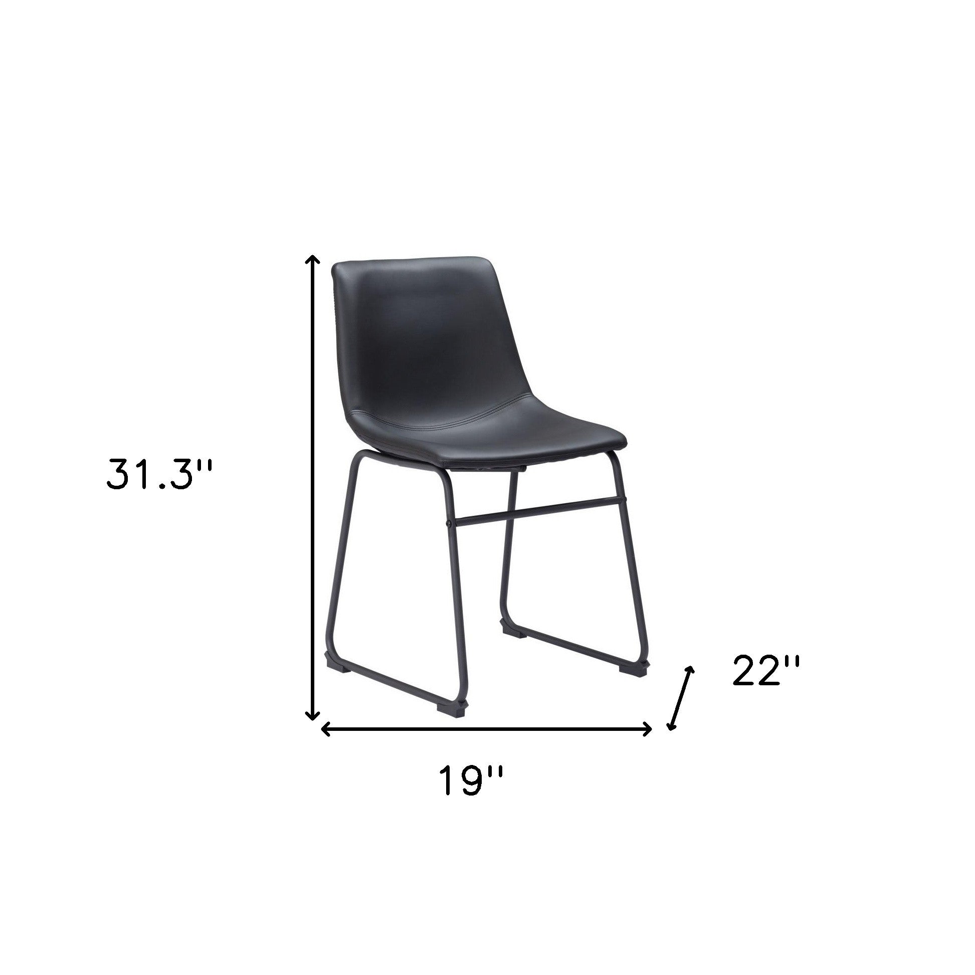 Set of Two Black Faux Leather And Steel Dining Side Chairs