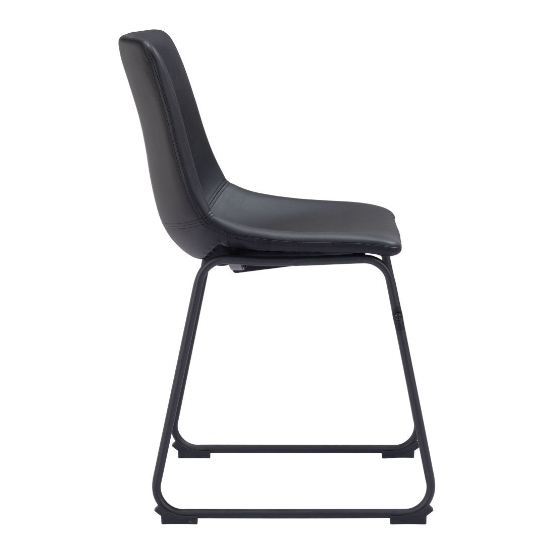 Set of Two Black Faux Leather And Steel Dining Side Chairs
