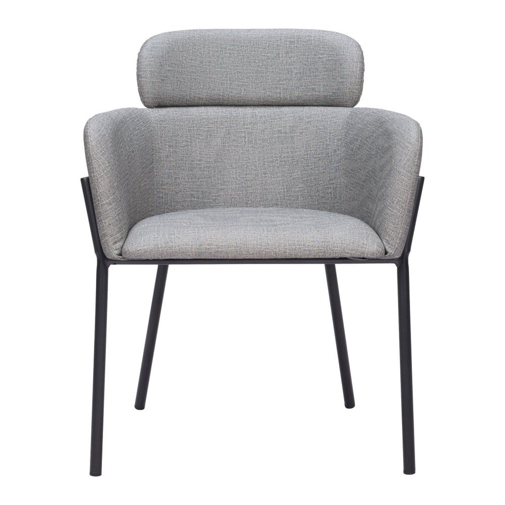 Set of Two Gray and Black Upholstered Faux Leather Dining Arm Chairs