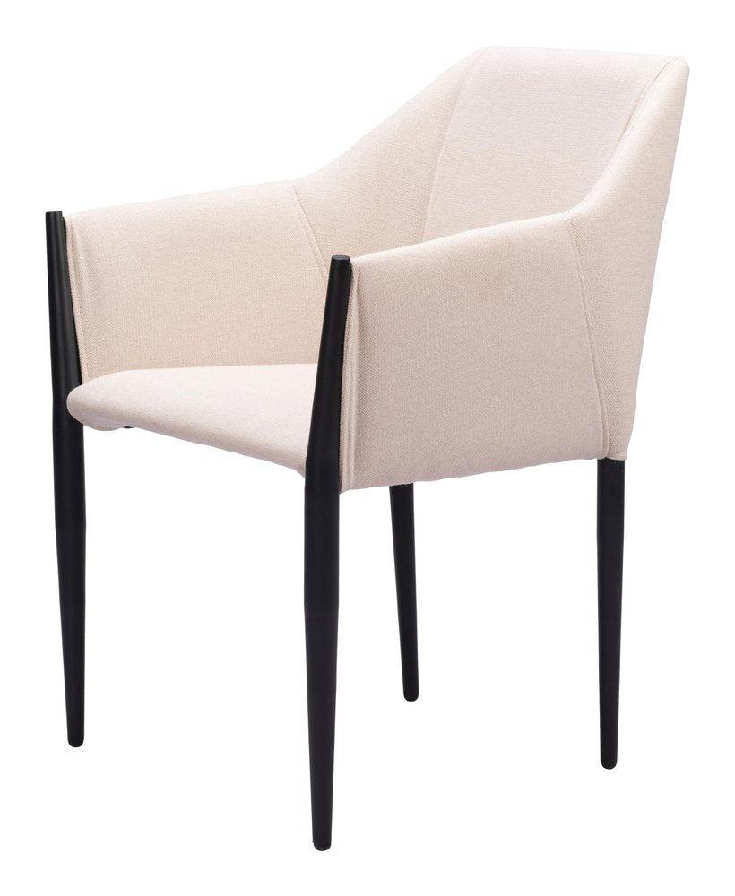 Set of Two Beige and Black Upholstery Dining Arm Chairs