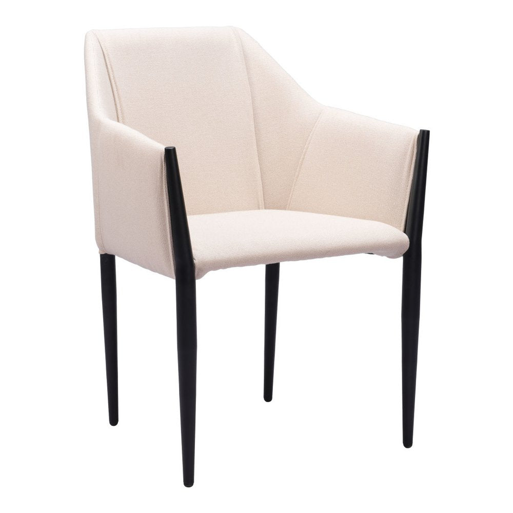 Set of Two Beige and Black Upholstery Dining Arm Chairs