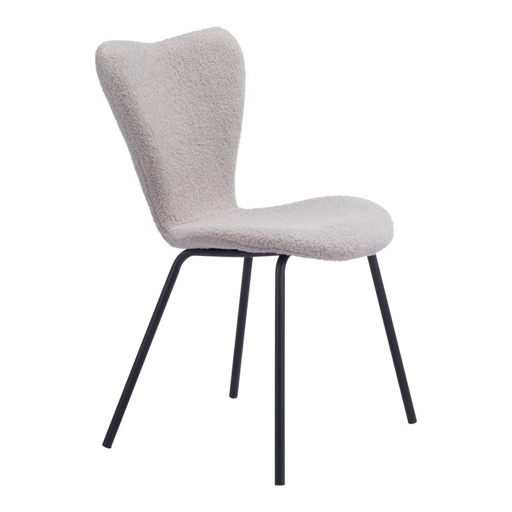 Set of Two Gray and Black Faux Fur Dining Side Chairs