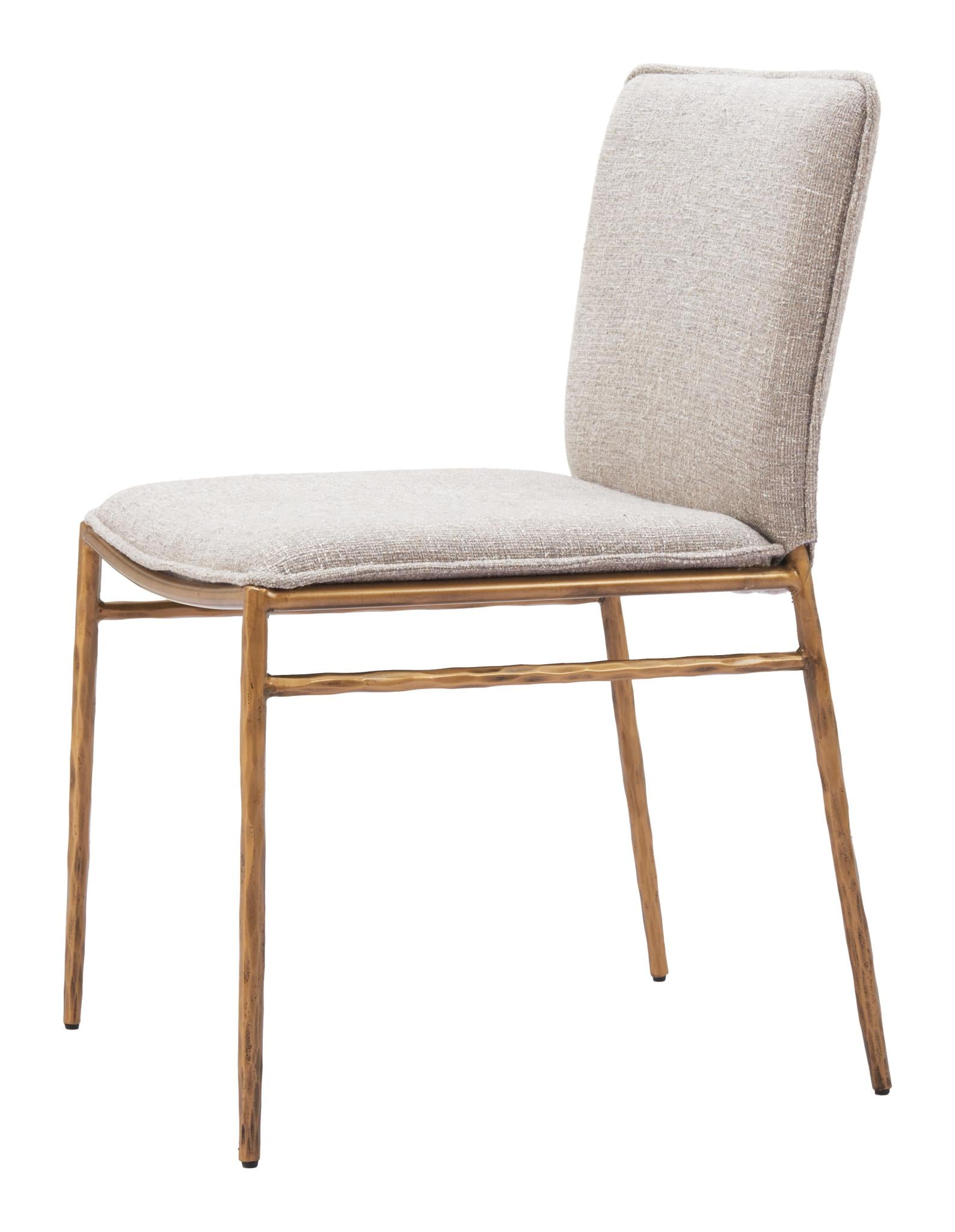 Beige And Gold Upholstery And Steel Dining Side Chair