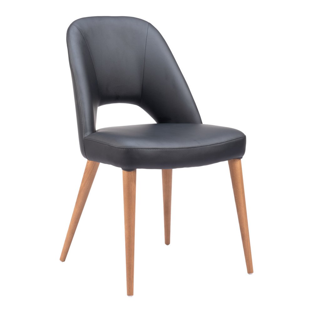 Set of Two Black and Brown Faux Leather Open Back Dining Side Chairs