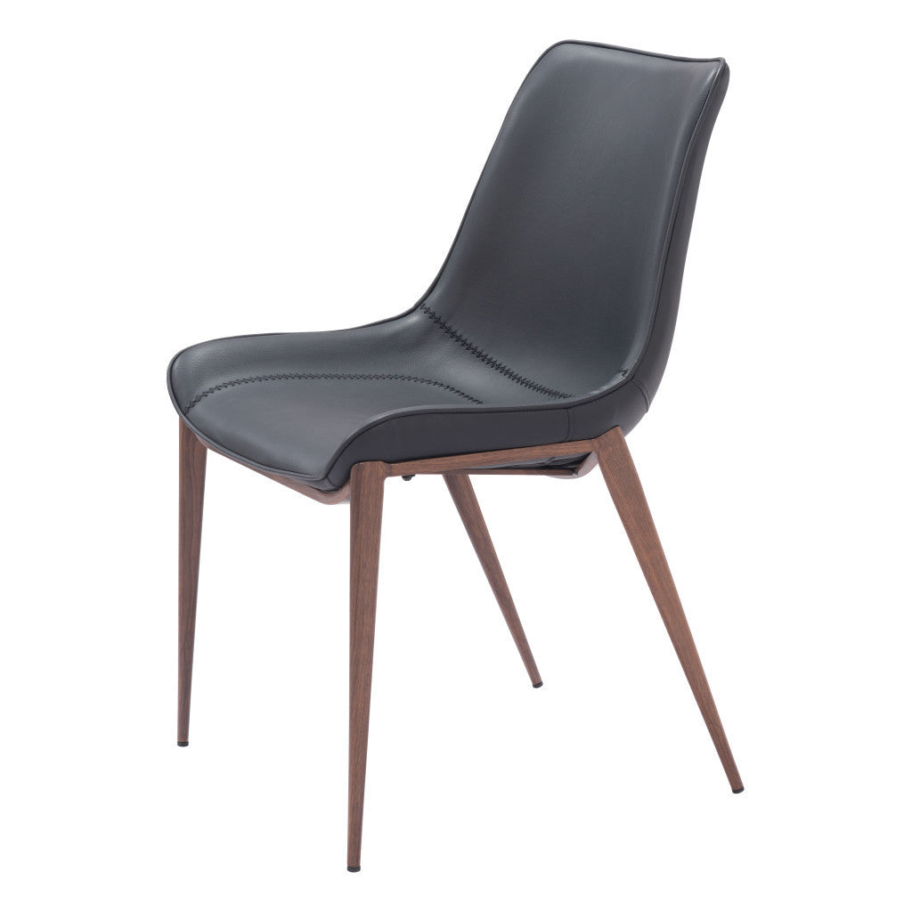 Set of Two Black and Brown Upholstered Faux Leather Dining Side Chairs