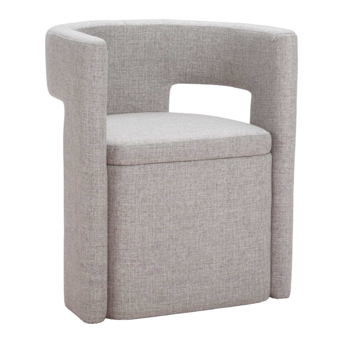 Gray Upholstery And Wood Open Back Dining Arm Chair