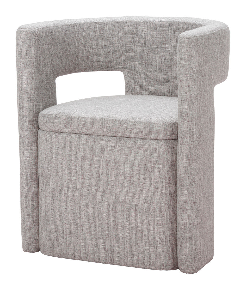 Gray Upholstery And Wood Open Back Dining Arm Chair