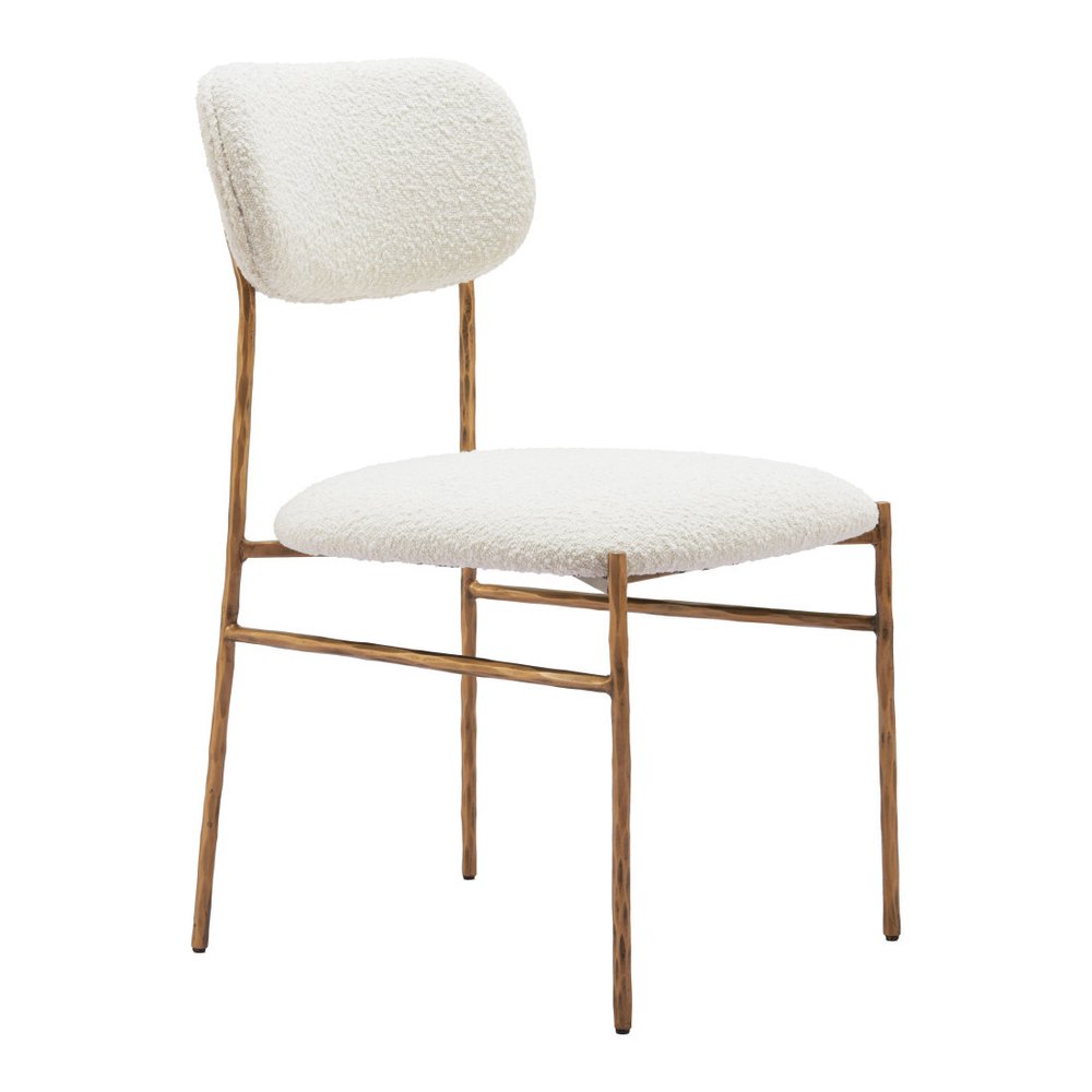 Cream and Brass Upholstery Open Back Dining Side Chair