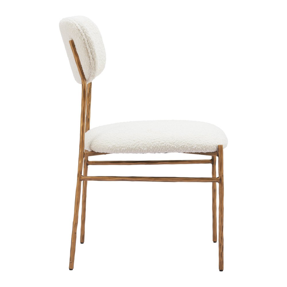 Cream and Brass Upholstery Open Back Dining Side Chair