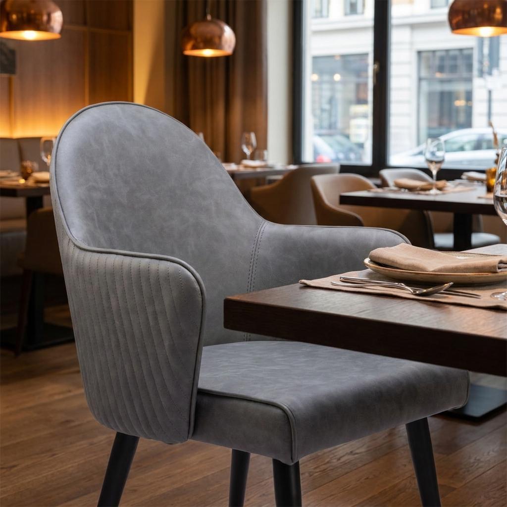 Gray And Black Faux Leather And Steel Dining Arm Chair