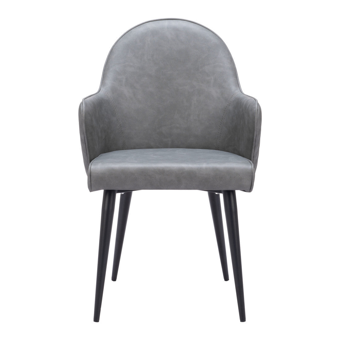 Gray And Black Faux Leather And Steel Dining Arm Chair