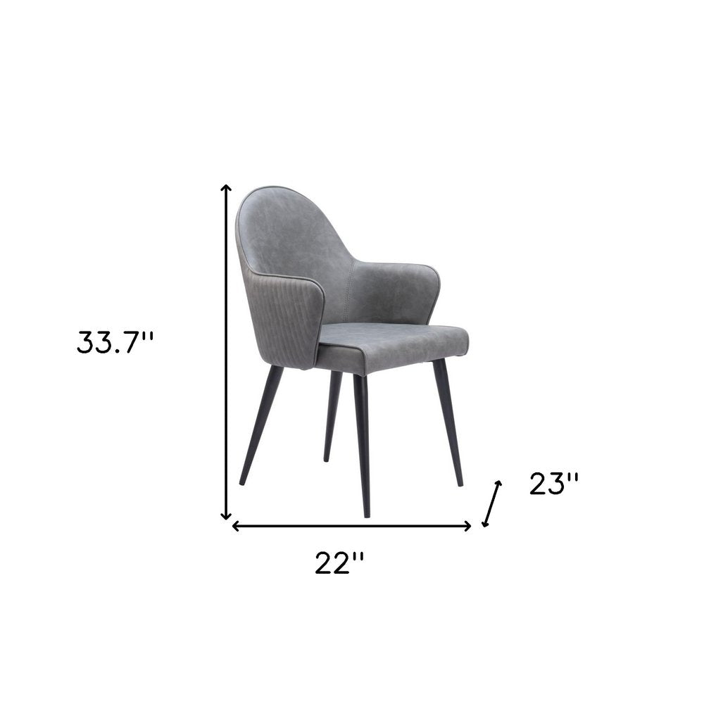 Gray and Black Faux Leather Dining Arm Chair