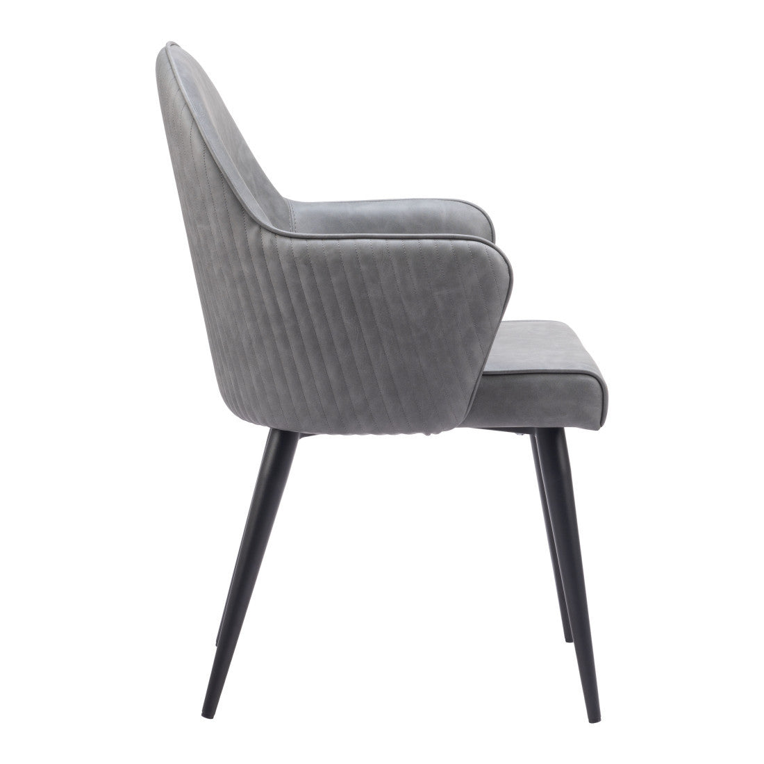 Gray And Black Faux Leather And Steel Dining Arm Chair