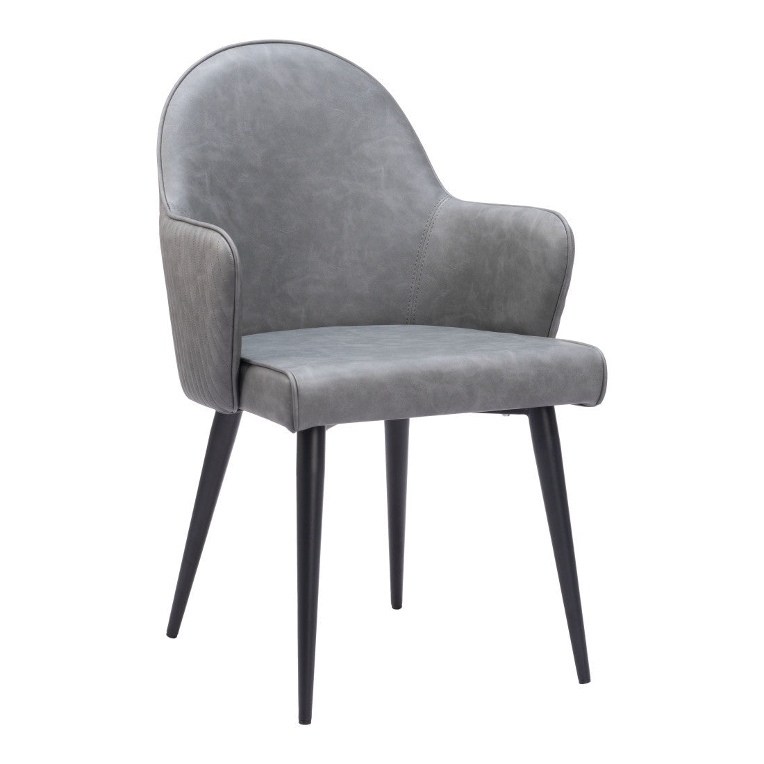 Gray And Black Faux Leather And Steel Dining Arm Chair