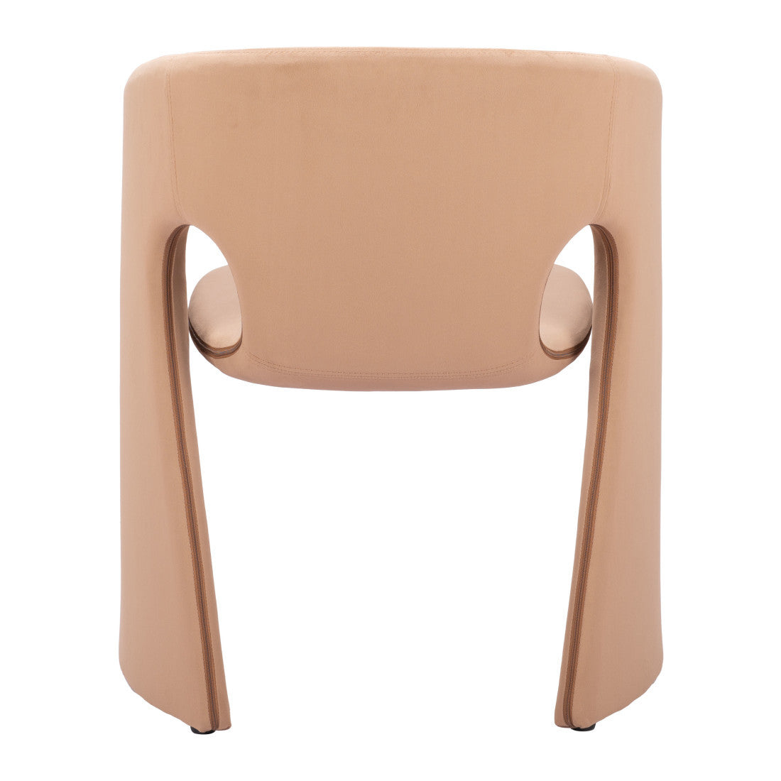 Tan And Beige Fabric And Steel Partially Open Back Dining Arm Chair