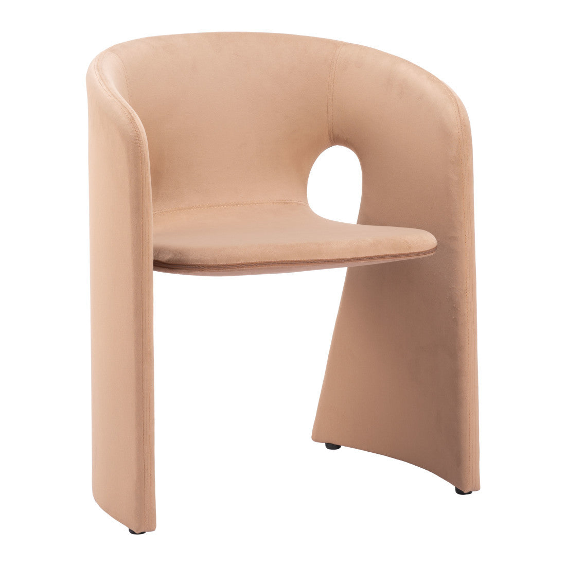 Tan And Beige Fabric And Steel Partially Open Back Dining Arm Chair